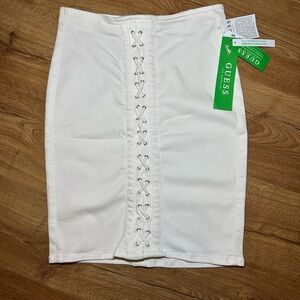 GUESS Cecilia Lace-Up Pencil Skirt White